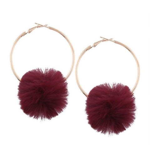 KOLCZYKI KOŁA POMPON CZERWIEŃ WINNA K632W KOLCZYKI KOŁA POMPON CZERWIEŃ WINNA K632W