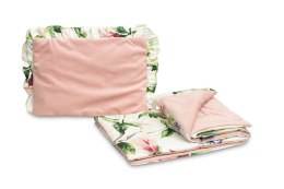 KOMPLET DO WÓZKA VELVET Z FALBANKĄ MAGNOLIA RÓŻOWY