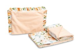 KOMPLET DO WÓZKA VELVET Z FALBANKĄ PIWONIA BRZOSKWINIOWY