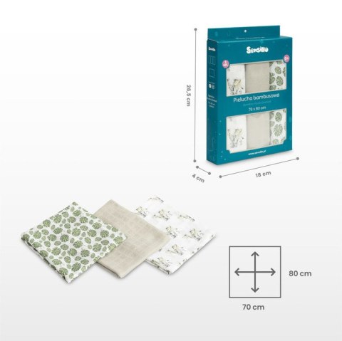 PIELUCHA BAMBUSOWA 3-pak DINO GREEN 70X80 PIELUCHA BAMBUSOWA 3-pak DINO GREEN 70X80