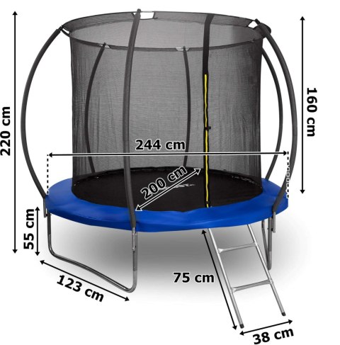 Trampolina z siatką i drabinką HENZEN 244 cm niebieska FT 8 Trampolina z siatką i drabinką HENZEN 244 cm niebieska FT 8