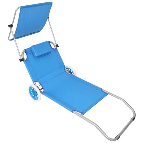 LEŻAK SKŁADANY PLAŻOWY Z DASZKIEM NA KÓŁKACH 116x62x60-90CM NIEBIESKI LEŻAK SKŁADANY PLAŻOWY Z DASZKIEM NA KÓŁKACH 116x62x60-90CM NIEBIESKI