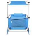 LEŻAK SKŁADANY PLAŻOWY Z DASZKIEM NA KÓŁKACH 116x62x60-90CM NIEBIESKI