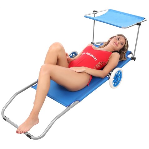 LEŻAK SKŁADANY PLAŻOWY Z DASZKIEM NA KÓŁKACH 116x62x60-90CM NIEBIESKI LEŻAK SKŁADANY PLAŻOWY Z DASZKIEM NA KÓŁKACH 116x62x60-90CM NIEBIESKI