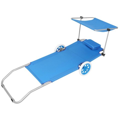 LEŻAK SKŁADANY PLAŻOWY Z DASZKIEM NA KÓŁKACH 116x62x60-90CM NIEBIESKI LEŻAK SKŁADANY PLAŻOWY Z DASZKIEM NA KÓŁKACH 116x62x60-90CM NIEBIESKI