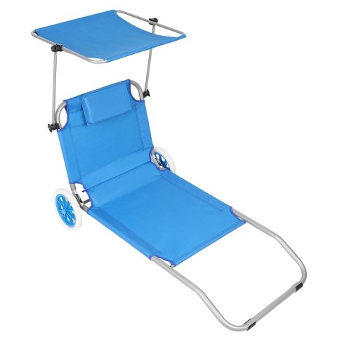 LEŻAK SKŁADANY PLAŻOWY Z DASZKIEM NA KÓŁKACH 116x62x60-90CM NIEBIESKI LEŻAK SKŁADANY PLAŻOWY Z DASZKIEM NA KÓŁKACH 116x62x60-90CM NIEBIESKI