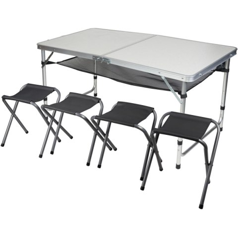 STOLIK TURYSTYCZNY SKŁADANY KEMPINGOWY 120x60x70/62/55CM 4 KRZESŁA I PÓŁKA STOLIK TURYSTYCZNY SKŁADANY KEMPINGOWY 120x60x70/62/55CM 4 KRZESŁA I PÓŁKA