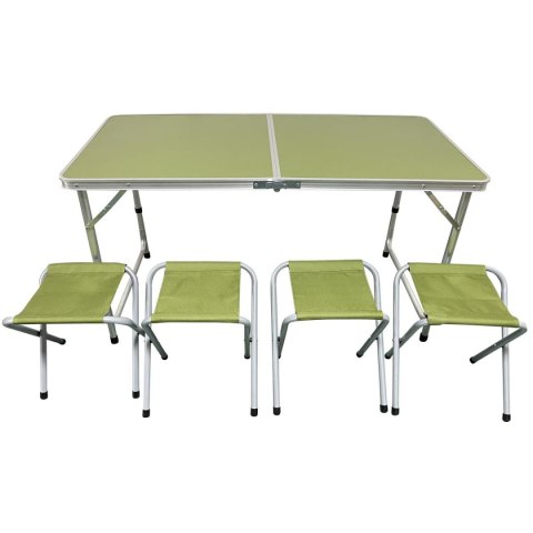 STOLIK TURYSTYCZNY SKŁADANY KEMPINGOWY 120X60X70/62/55CM + 4 KRZESŁA ZIELONY STOLIK TURYSTYCZNY SKŁADANY KEMPINGOWY 120X60X70/62/55CM + 4 KRZESŁA ZIELONY
