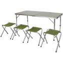 STOLIK TURYSTYCZNY SKŁADANY KEMPINGOWY 120X60X70/62/55CM + 4 KRZESŁA ZIELONY