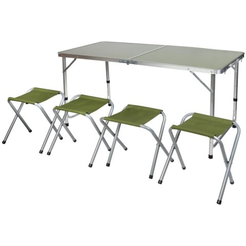STOLIK TURYSTYCZNY SKŁADANY KEMPINGOWY 120X60X70/62/55CM + 4 KRZESŁA ZIELONY STOLIK TURYSTYCZNY SKŁADANY KEMPINGOWY 120X60X70/62/55CM + 4 KRZESŁA ZIELONY