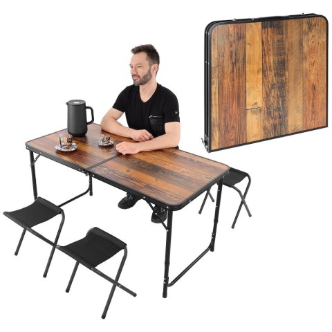 STOLIK TURYSTYCZNY SKŁADANY KEMPINGOWY 120X60X70/62/55CM I 4 KRZESŁA DREWNO STOLIK TURYSTYCZNY SKŁADANY KEMPINGOWY 120X60X70/62/55CM I 4 KRZESŁA DREWNO