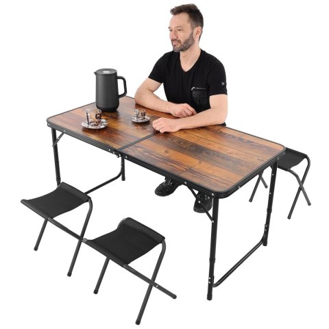 STOLIK TURYSTYCZNY SKŁADANY KEMPINGOWY 120X60X70/62/55CM I 4 KRZESŁA DREWNO STOLIK TURYSTYCZNY SKŁADANY KEMPINGOWY 120X60X70/62/55CM I 4 KRZESŁA DREWNO