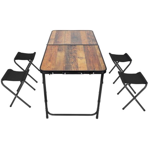 STOLIK TURYSTYCZNY SKŁADANY KEMPINGOWY 120X60X70/62/55CM I 4 KRZESŁA DREWNO STOLIK TURYSTYCZNY SKŁADANY KEMPINGOWY 120X60X70/62/55CM I 4 KRZESŁA DREWNO