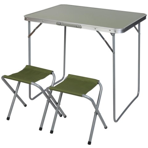 STOLIK TURYSTYCZNY SKŁADANY KEMPINGOWY 80X60X70CM I 2 KRZESŁA ZIELONY STOLIK TURYSTYCZNY SKŁADANY KEMPINGOWY 80X60X70CM I 2 KRZESŁA ZIELONY