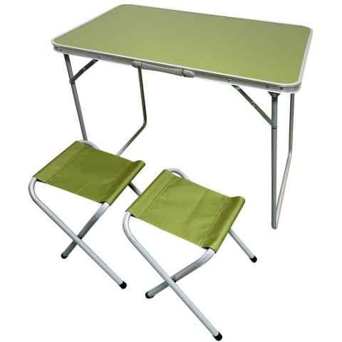 STOLIK TURYSTYCZNY SKŁADANY KEMPINGOWY 80X60X70CM I 2 KRZESŁA ZIELONY STOLIK TURYSTYCZNY SKŁADANY KEMPINGOWY 80X60X70CM I 2 KRZESŁA ZIELONY