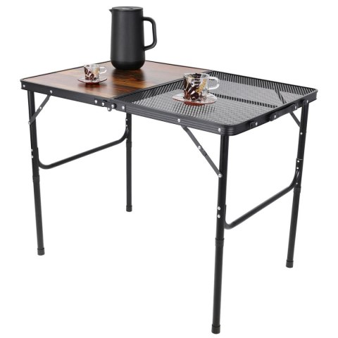 STOLIK TURYSTYCZNY SKŁADANY KEMPINGOWY 90X60X36-68CM SIATKA STALOWA DREWNO STOLIK TURYSTYCZNY SKŁADANY KEMPINGOWY 90X60X36-68CM SIATKA STALOWA DREWNO
