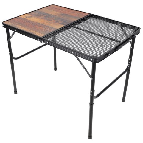 STOLIK TURYSTYCZNY SKŁADANY KEMPINGOWY 90X60X36-68CM SIATKA STALOWA DREWNO STOLIK TURYSTYCZNY SKŁADANY KEMPINGOWY 90X60X36-68CM SIATKA STALOWA DREWNO