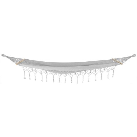 HAMAK OGRODOWY 2 OSOBOWY 200X150CM Z DRĄŻKIEM I Z FRĘDZLAMI MIAMI SZARY HAMAK OGRODOWY 2 OSOBOWY 200X150CM Z DRĄŻKIEM I Z FRĘDZLAMI MIAMI SZARY