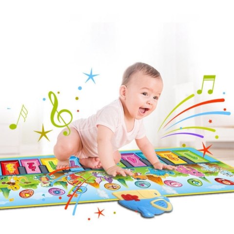 WOOPIE Mata Muzyczna XXL Dinusie 2w1 Pianinko 8 Melodii 110cm WOOPIE Mata Muzyczna XXL Dinusie 2w1 Pianinko 8 Melodii 110cm