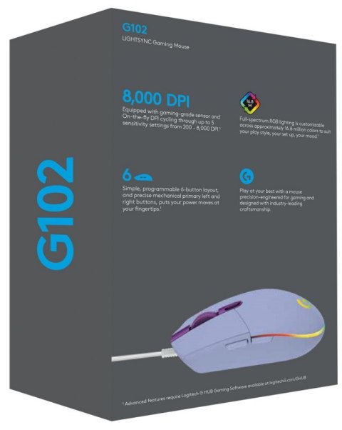 Mysz Przewodowa LOGITECH G102 Lightsync Liliowy Mysz Przewodowa LOGITECH G102 Lightsync Liliowy