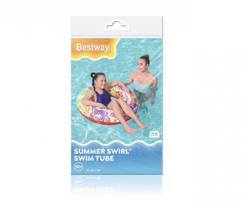 Bestway 36084 Koło do pływania z uchwytami Zawijasy Czerwono-Żółte 91cm Bestway 36084 Koło do pływania z uchwytami Zawijasy Czerwono-Żółte 91cm