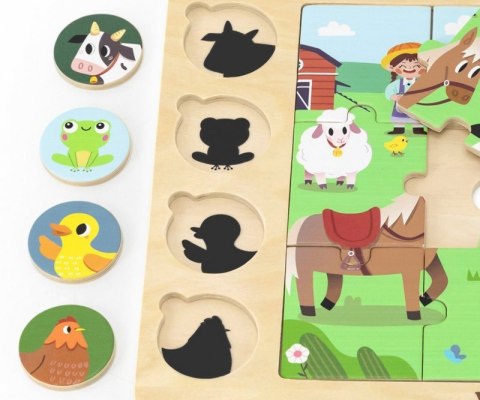 Viga 44741 Zestaw puzzli na podkładce - dopasuj cienie - farma Viga 44741 Zestaw puzzli na podkładce - dopasuj cienie - farma