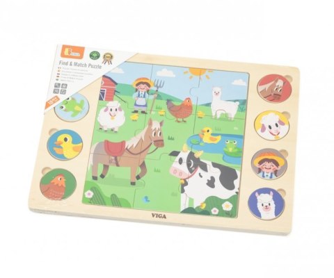 Viga 44741 Zestaw puzzli na podkładce - dopasuj cienie - farma Viga 44741 Zestaw puzzli na podkładce - dopasuj cienie - farma