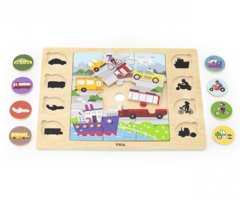 Viga 44742 Zestaw puzzli na podkładce- dopasuj cienie - środki transportu Viga 44742 Zestaw puzzli na podkładce- dopasuj cienie - środki transportu