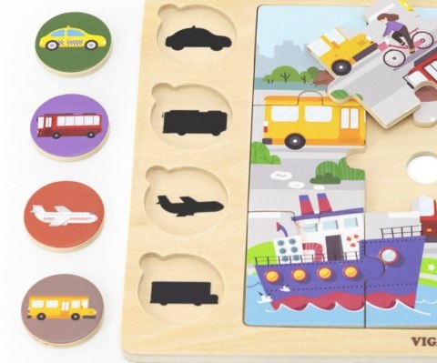 Viga 44742 Zestaw puzzli na podkładce- dopasuj cienie - środki transportu Viga 44742 Zestaw puzzli na podkładce- dopasuj cienie - środki transportu