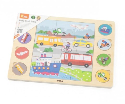 Viga 44742 Zestaw puzzli na podkładce- dopasuj cienie - środki transportu Viga 44742 Zestaw puzzli na podkładce- dopasuj cienie - środki transportu