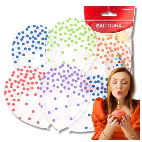 DUŻE BALONY TRANSPARENTNE PRZEŹROCZYSTE 6 SZT KROPKI KOLOROWE DUŻE BALONY TRANSPARENTNE PRZEŹROCZYSTE 6 SZT KROPKI KOLOROWE