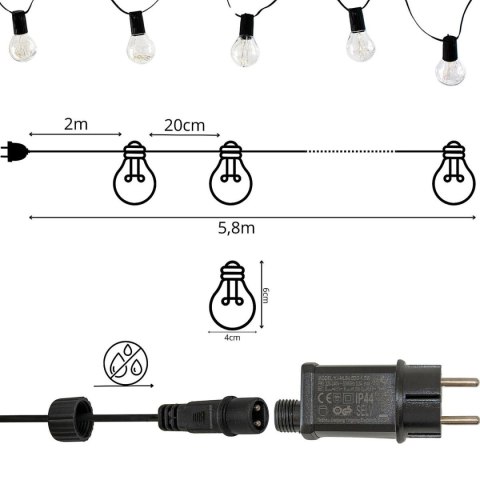 PARTY LIGHT GIRLANDA ZEWNĘTRZNA 20 ŻARÓWEK 100LED 5,8M 230V PARTY LIGHT GIRLANDA ZEWNĘTRZNA 20 ŻARÓWEK 100LED 5,8M 230V