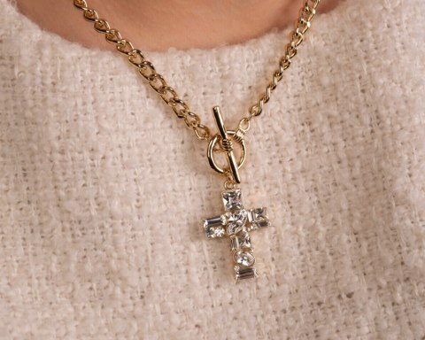 Naszyjnik z krzyżem zdobionym kryształkami Preciosa z kolekcji Heavenly (C22/ROZ/79AU) Colibra
