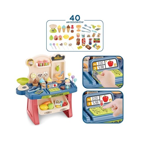 WOOPIE Sklep Supermarket Wózek na Zakupy Lody Słodycze + 40 Akc. WOOPIE Sklep Supermarket Wózek na Zakupy Lody Słodycze + 40 Akc.