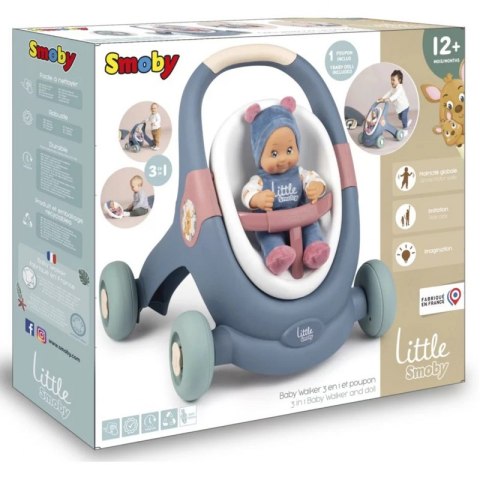 SMOBY Little Chodzik Pchacz 3w1 Wózek dla Dzieci + Lalka Bobas SMOBY Little Chodzik Pchacz 3w1 Wózek dla Dzieci + Lalka Bobas