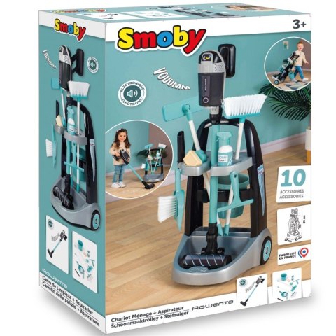 SMOBY Wózek do sprzątania z odkurzaczem Rowenta z dźwiękiem + 10 akcesoriów SMOBY Wózek do sprzątania z odkurzaczem Rowenta z dźwiękiem + 10 akcesoriów