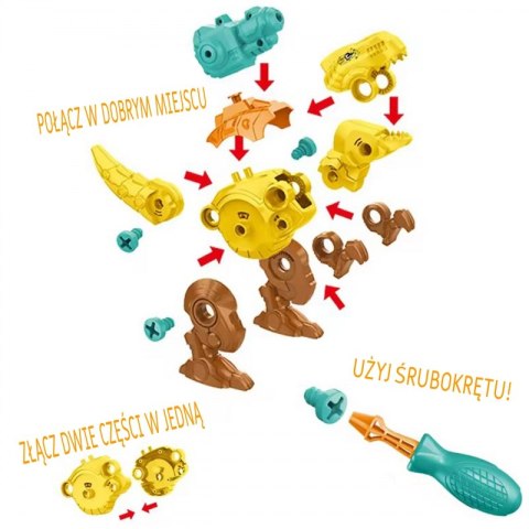 WOOPIE Zestaw Dinozaury do Skręcania 3 szt. Zestaw Konstrukcyjny w Pudełku + Wiertarka i Śrubokręt WOOPIE Zestaw Dinozaury do Skręcania 3 szt. Zestaw Konstrukcyjny w Pudełku + Wiertarka i Śrubokręt
