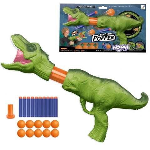 WOOPIE Pistolet na Piłki Kulki Piankowe i Strzałki Wyrzutnia Automatyczna Dinozaur 22 el. WOOPIE Pistolet na Piłki Kulki Piankowe i Strzałki Wyrzutnia Automatyczna Dinozaur 22 el.