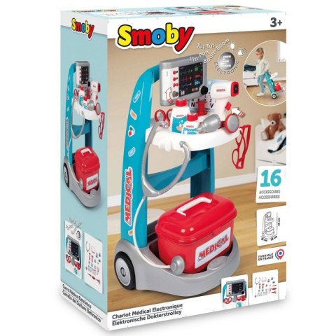 SMOBY Elektroniczny Wózek Medyczny Lekarski 16 akcesoriów SMOBY Elektroniczny Wózek Medyczny Lekarski 16 akcesoriów