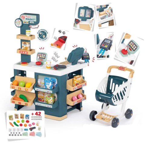 SMOBY Sklep Supermarket z Wózkiem Kasą i Elektronicznym Skanerem SMOBY Sklep Supermarket z Wózkiem Kasą i Elektronicznym Skanerem